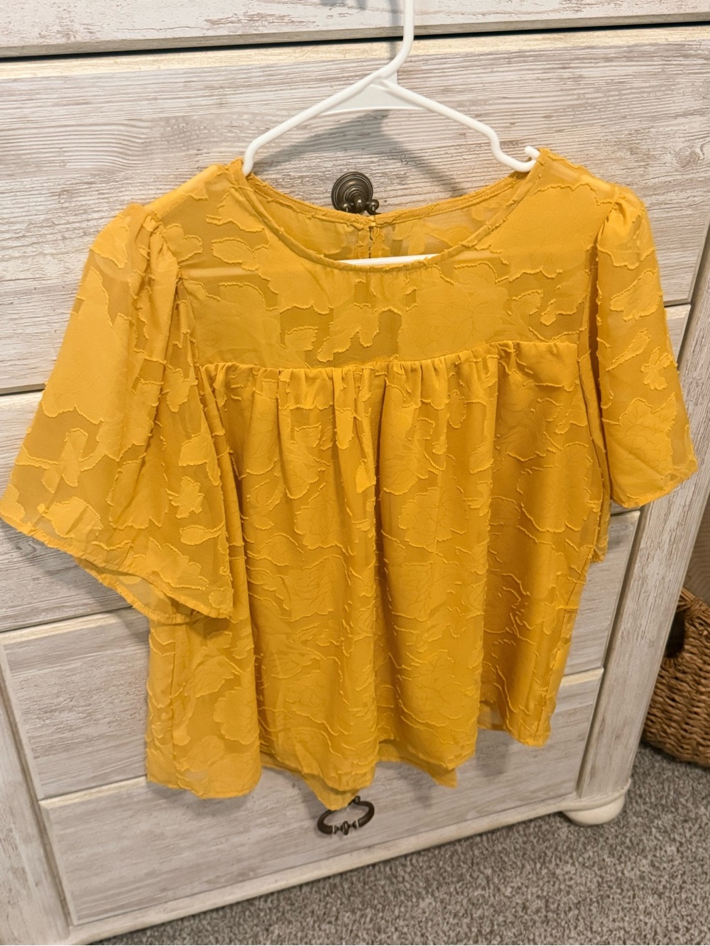 Women's Mustard Textured Flutter Sleeve Top